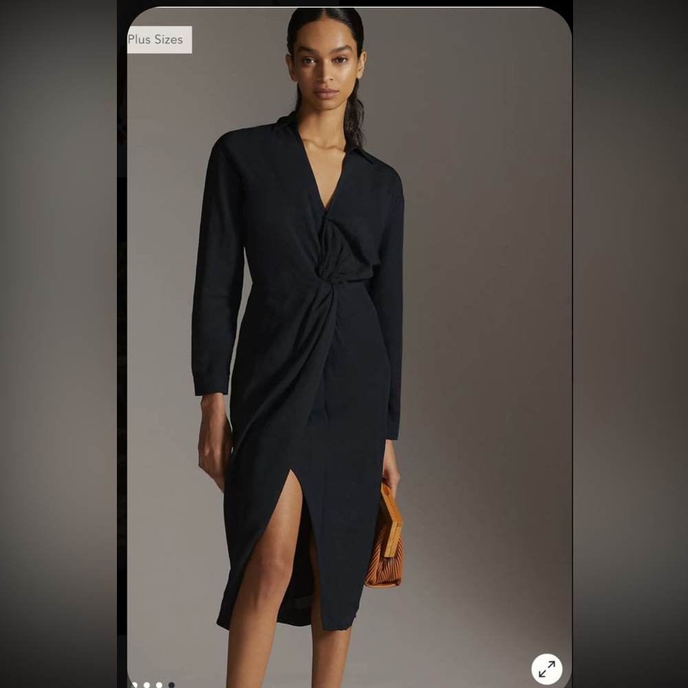 Anthropologie Black Front Tie Dress